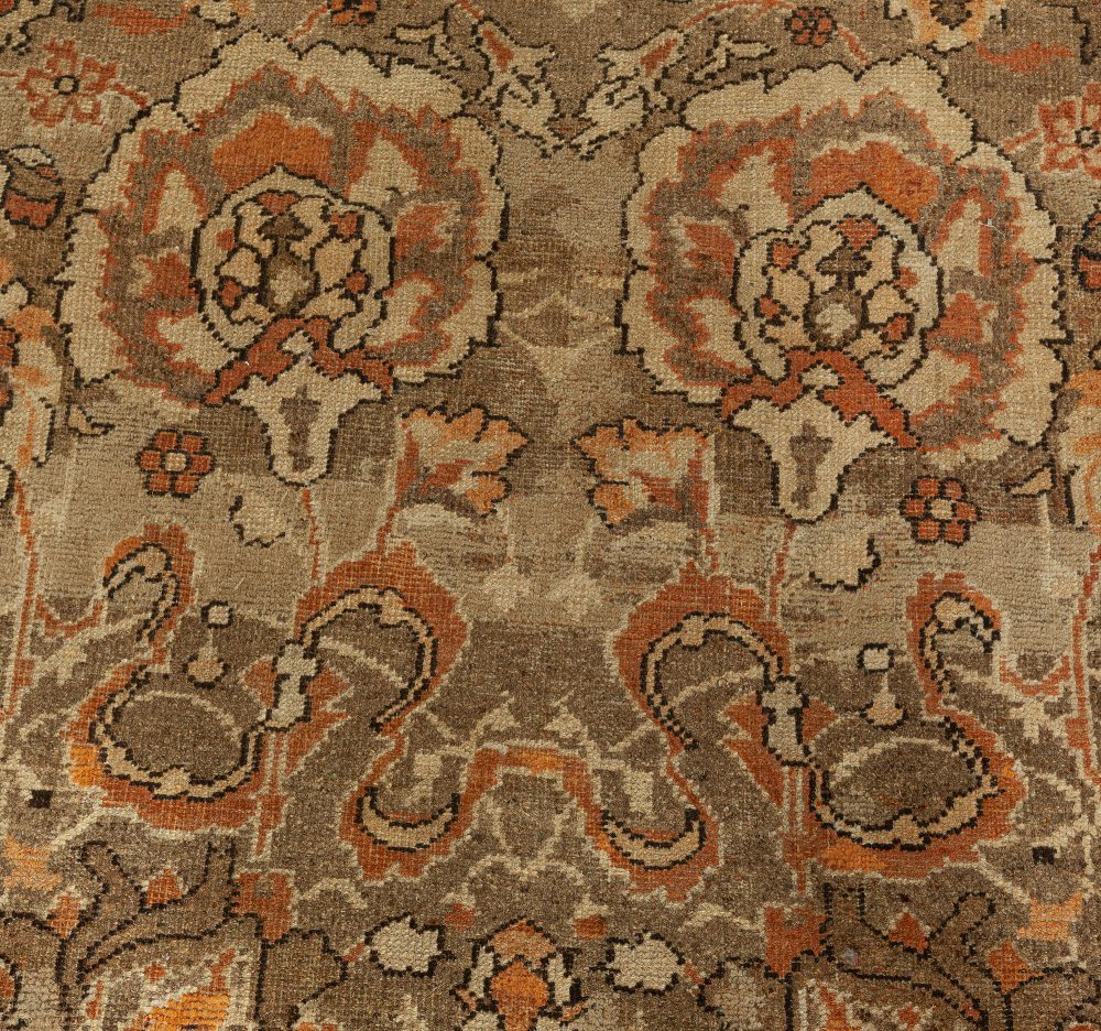 19th Century Indian Amritsar Brown, Beige and Salmon Wool Rug BB6675