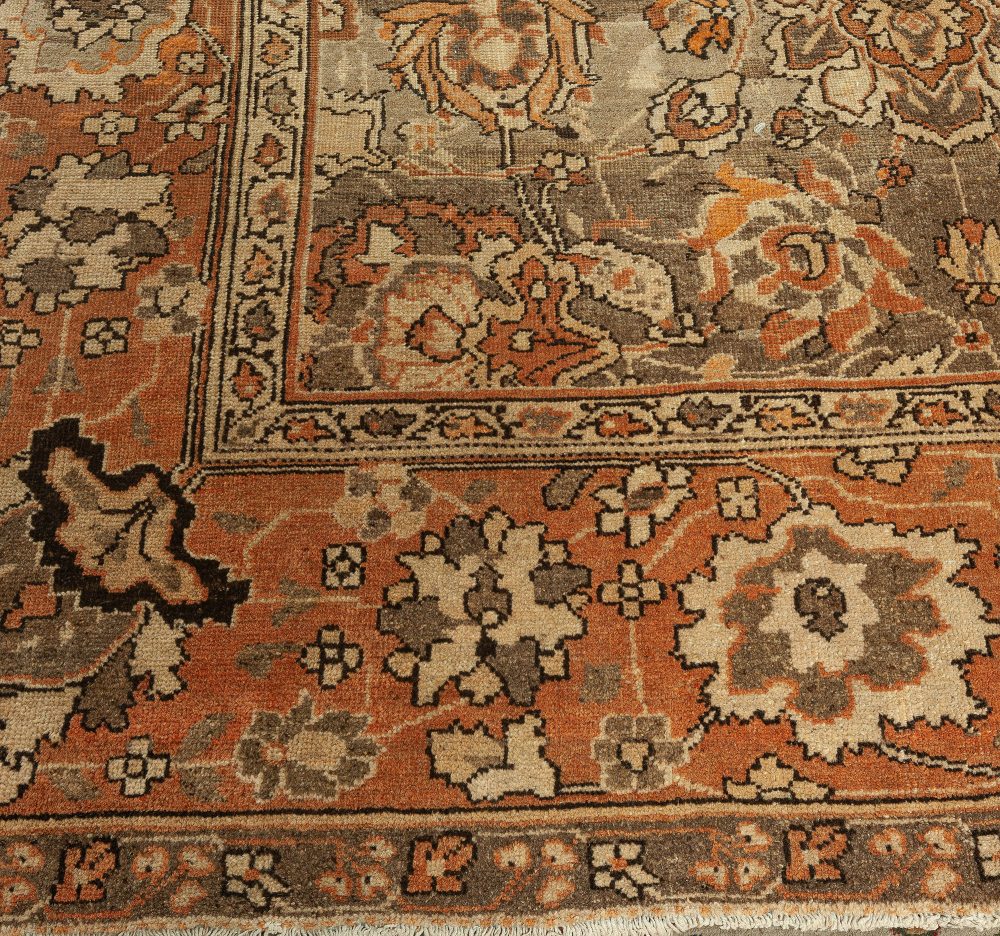 19th Century Indian Amritsar Brown, Beige and Salmon Wool Rug BB6675