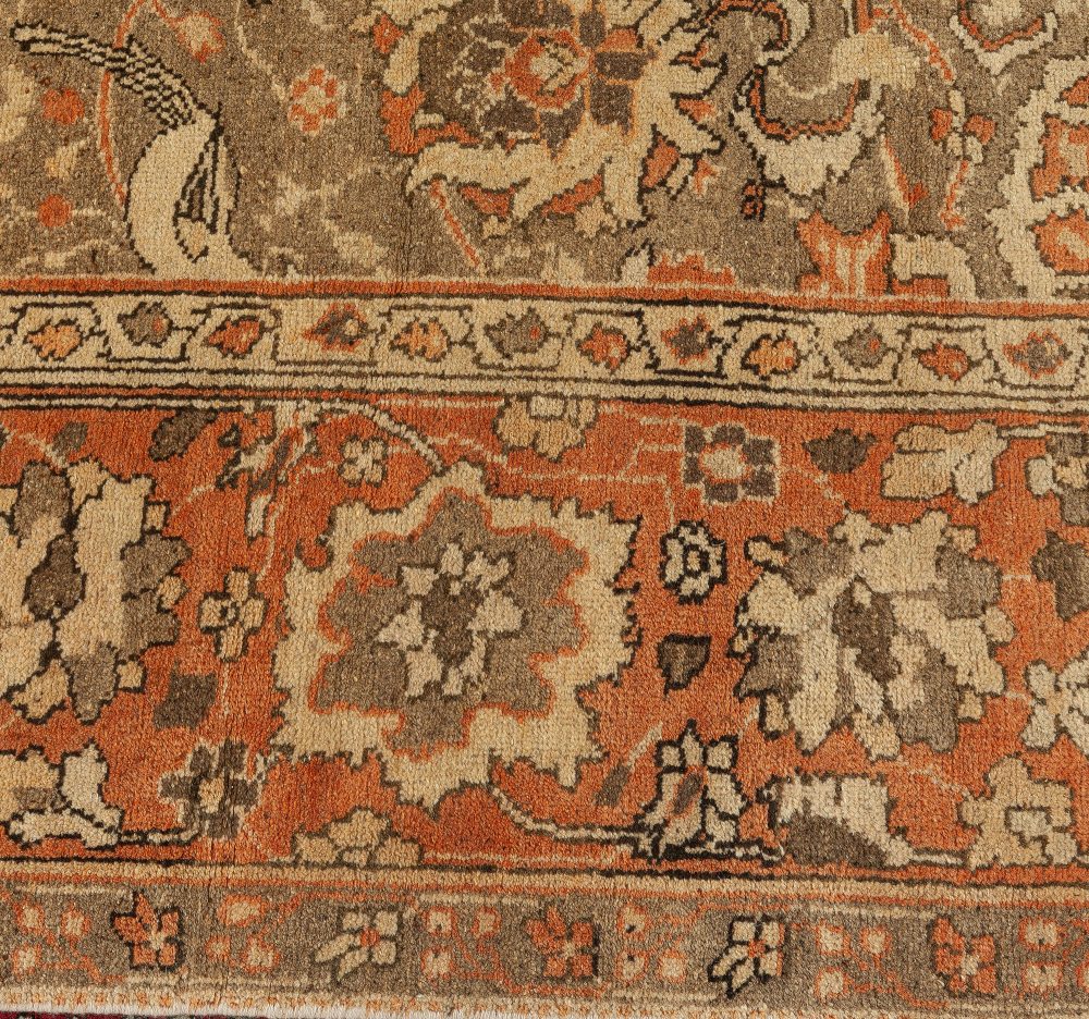 19th Century Indian Amritsar Brown, Beige and Salmon Wool Rug BB6675