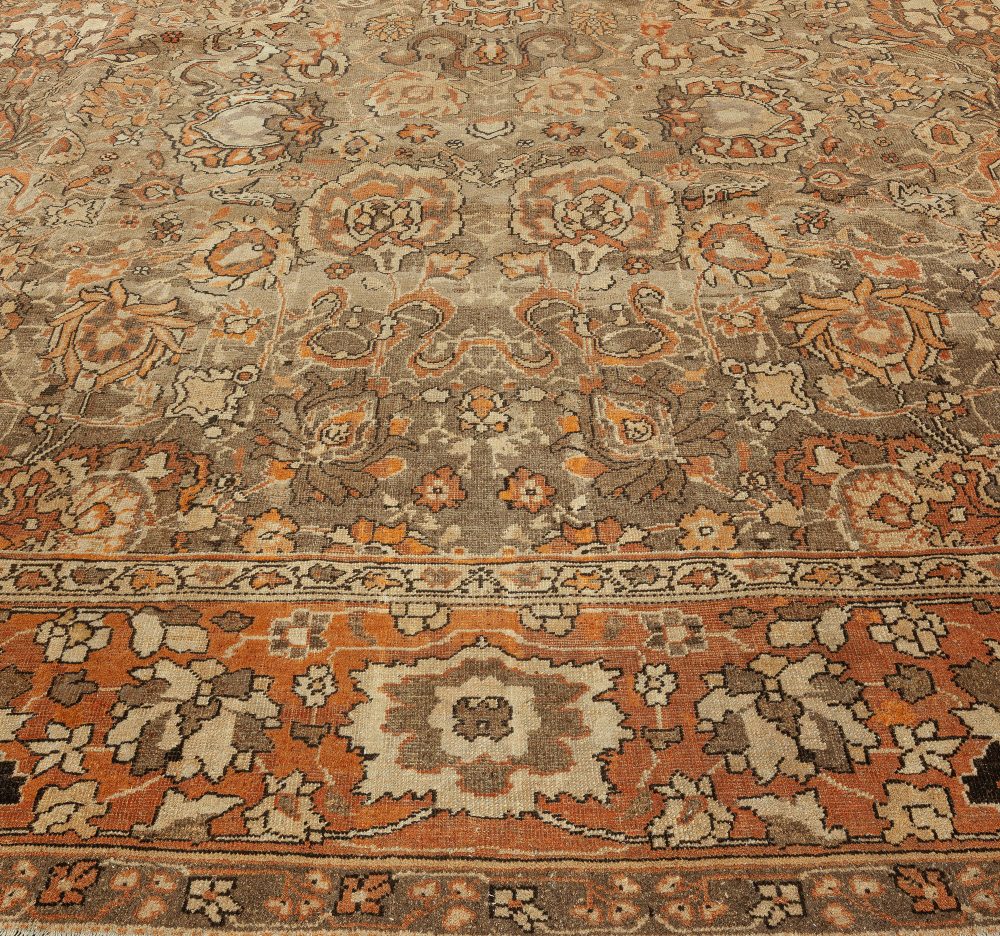 19th Century Indian Amritsar Brown, Beige and Salmon Wool Rug BB6675