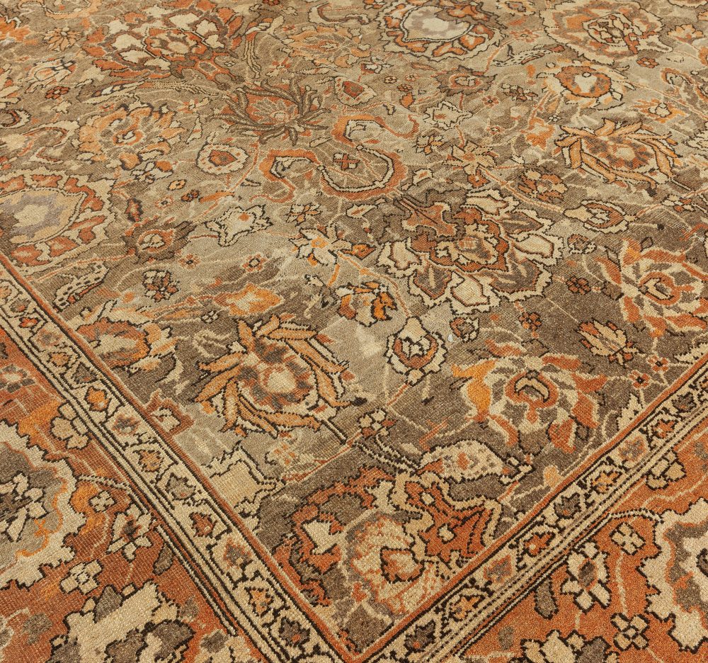 19th Century Indian Amritsar Brown, Beige and Salmon Wool Rug BB6675