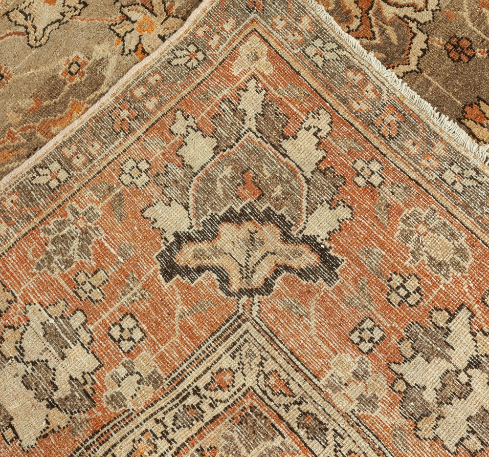 19th Century Indian Amritsar Brown, Beige and Salmon Wool Rug BB6675