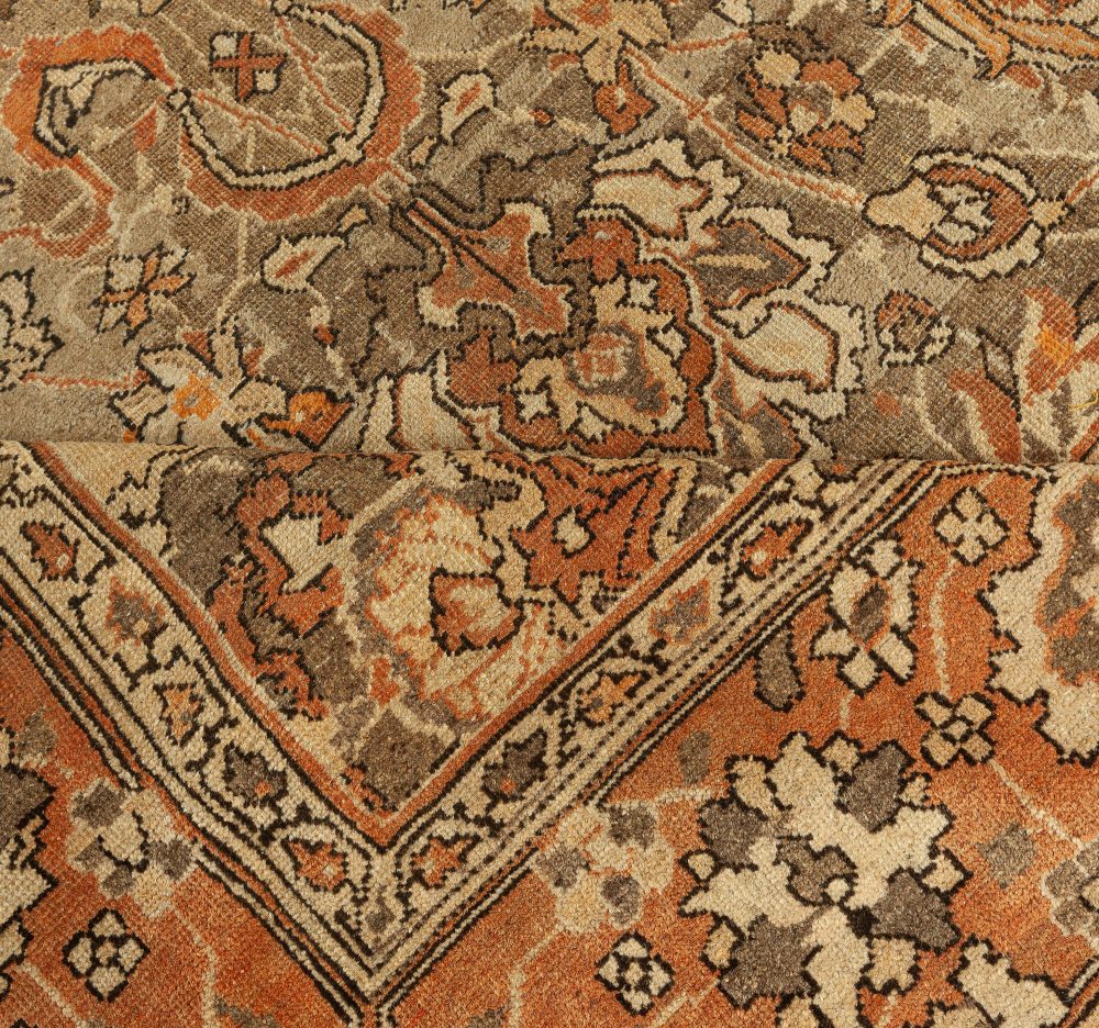 19th Century Indian Amritsar Brown, Beige and Salmon Wool Rug BB6675