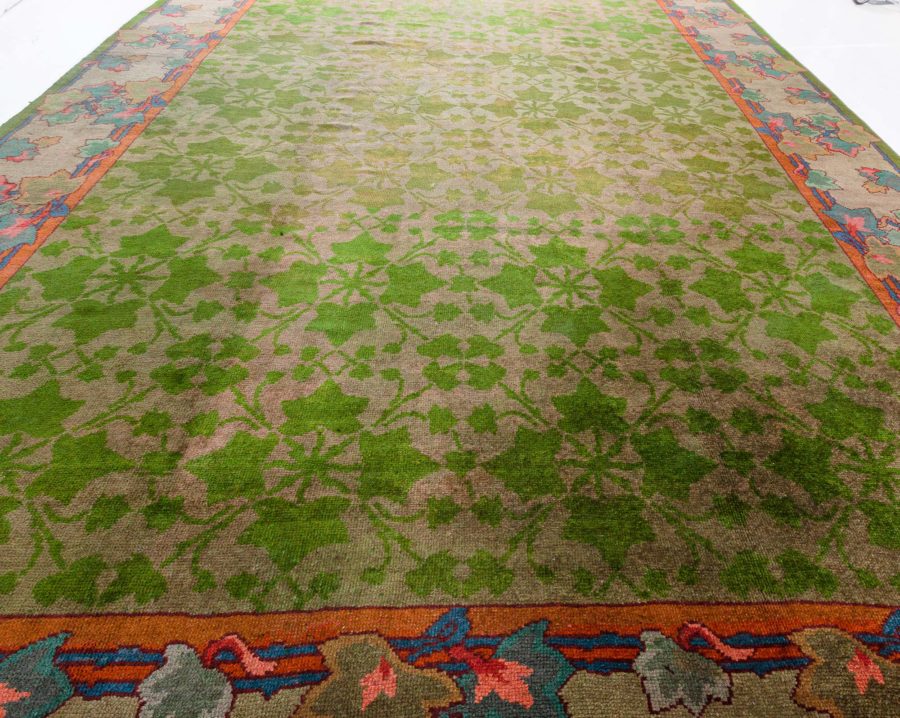 19th Century Irish Donegal Green Handmade Wool Rug BB6680