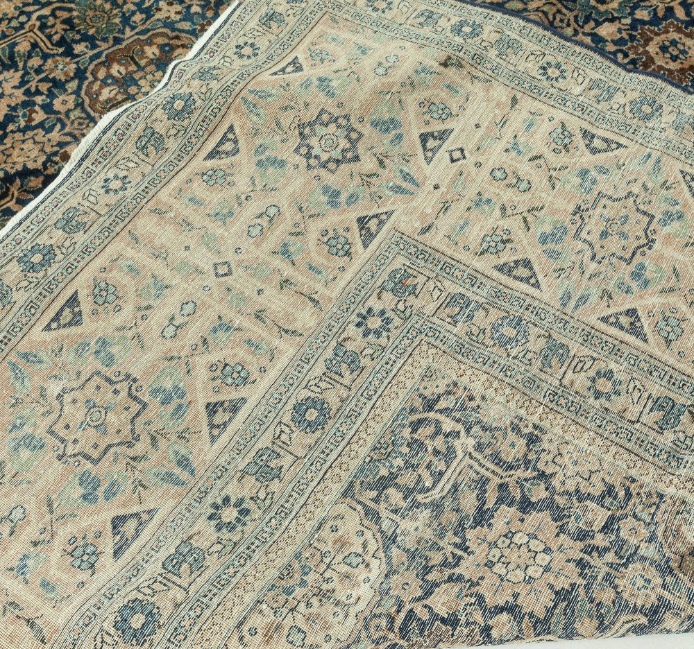 High-quality Oversized Persian Tabriz Blue, Beige Handmade Rug (Size Adjusted) BB6683