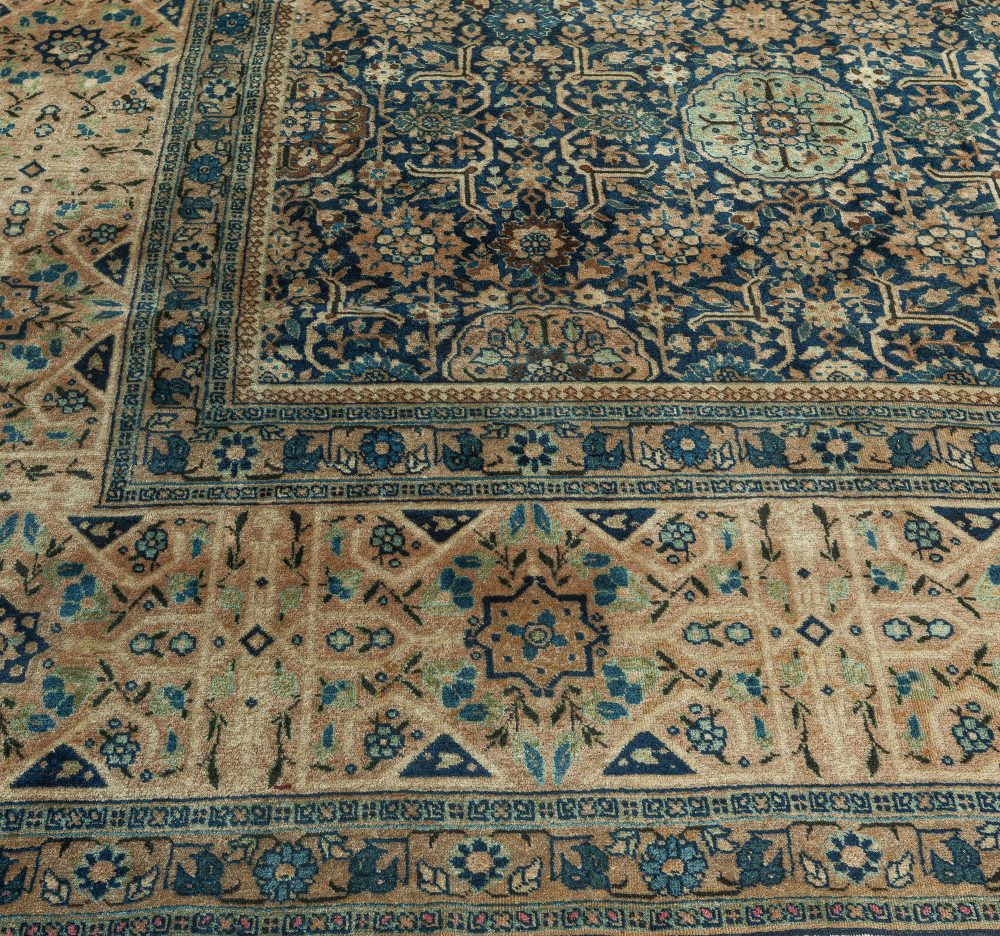 High-quality Oversized Persian Tabriz Blue, Beige Handmade Rug (Size Adjusted) BB6683