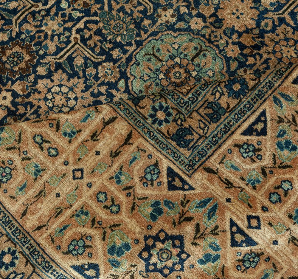 High-quality Oversized Persian Tabriz Blue, Beige Handmade Rug (Size Adjusted) BB6683