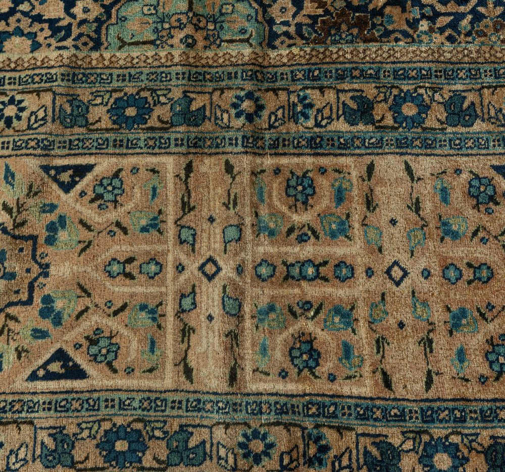 High-quality Oversized Persian Tabriz Blue, Beige Handmade Rug (Size Adjusted) BB6683