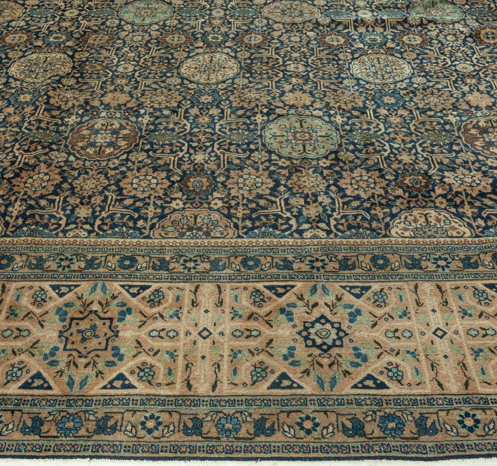 High-quality Oversized Persian Tabriz Blue, Beige Handmade Rug (Size Adjusted) BB6683