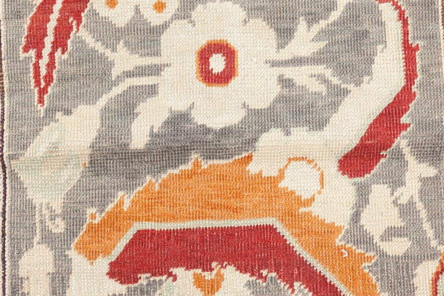 19th Century Bold Turkish Hereke Red, Gray Handwoven Wool Carpet BB6684