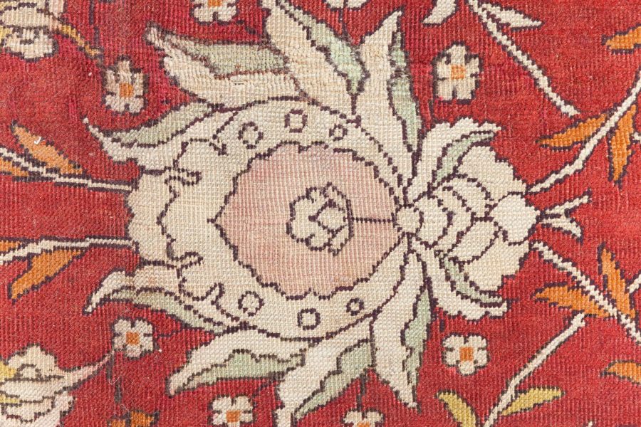 19th Century Bold Turkish Hereke Red, Gray Handwoven Wool Carpet BB6684