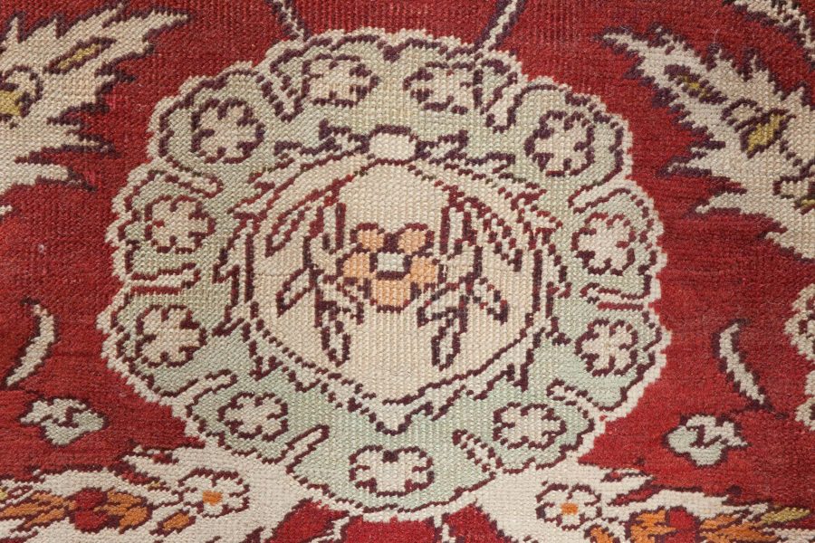 19th Century Bold Turkish Hereke Red, Gray Handwoven Wool Carpet BB6684