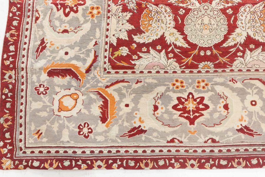 19th Century Bold Turkish Hereke Red, Gray Handwoven Wool Carpet BB6684