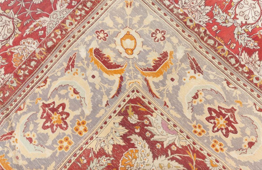 19th Century Bold Turkish Hereke Red, Gray Handwoven Wool Carpet BB6684