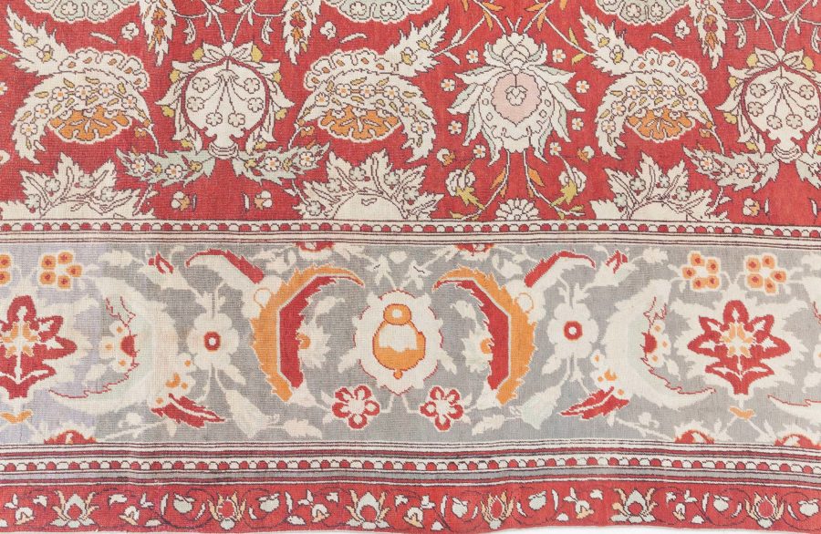 19th Century Bold Turkish Hereke Red, Gray Handwoven Wool Carpet BB6684