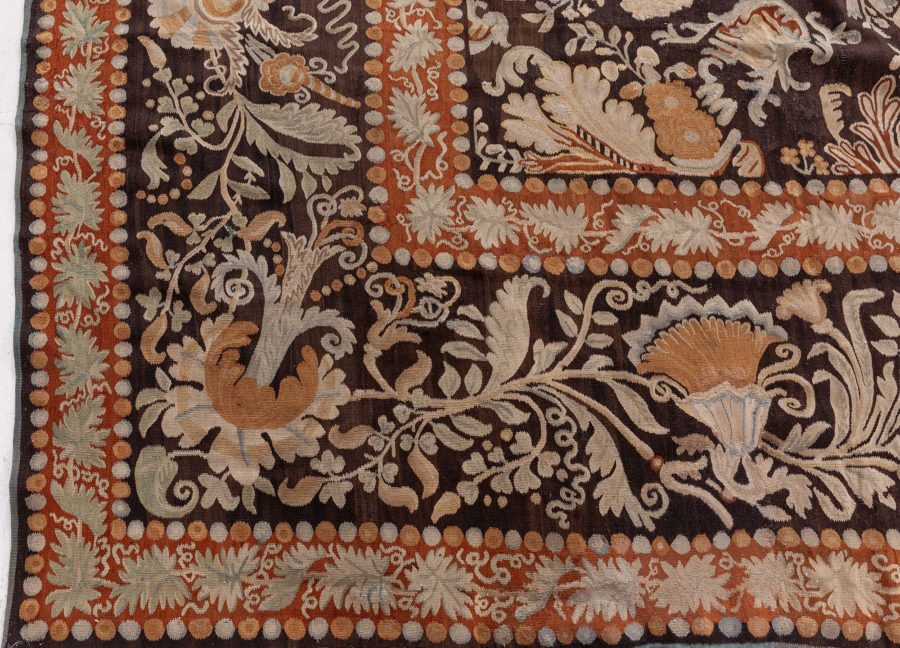 19th Century Russian Bessarabian Black Background Wool Carpet BB6685