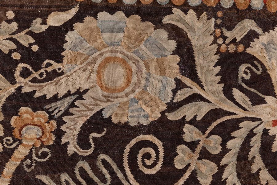 19th Century Russian Bessarabian Black Background Wool Carpet BB6685