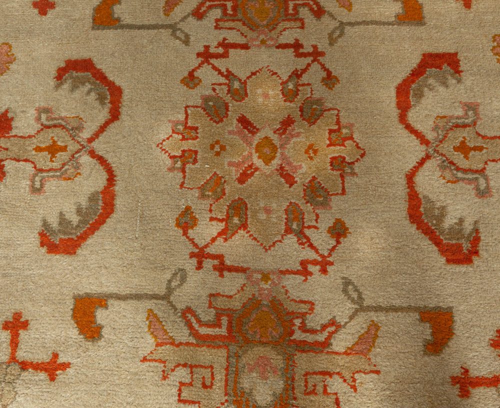 Antique Turkish Oushak Cream, Beige & Apricot Handwoven Wool Rug BB6689