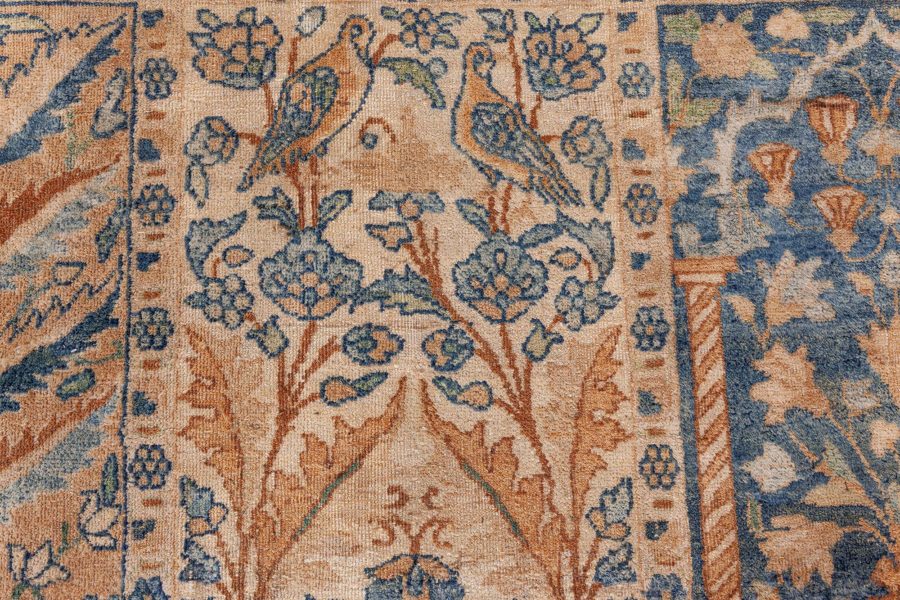 Antique Persian Kirman Green Beige Handmade Wool Carpet BB6709
