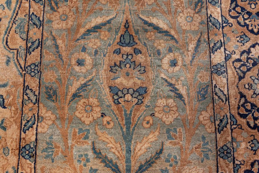Antique Persian Kirman Green Beige Handmade Wool Carpet BB6709
