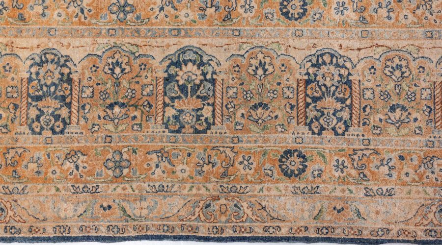 Antique Persian Kirman Green Beige Handmade Wool Carpet BB6709