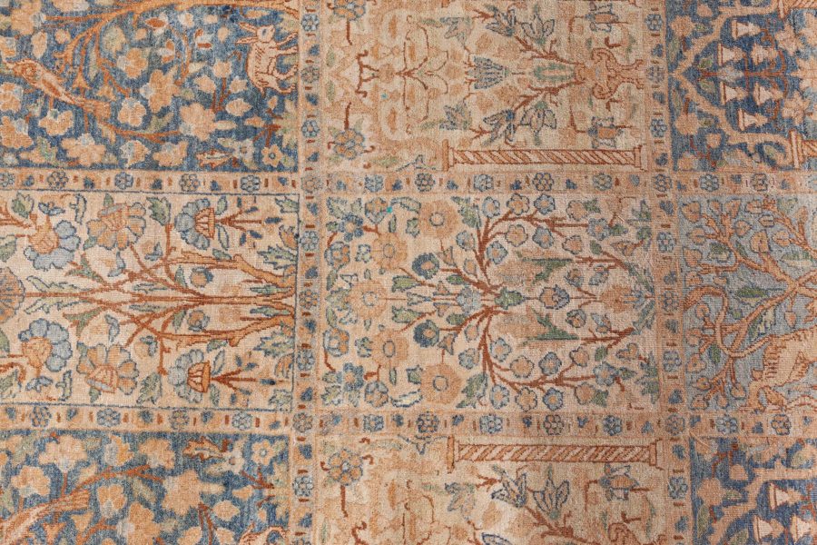 Antique Persian Kirman Green Beige Handmade Wool Carpet BB6709