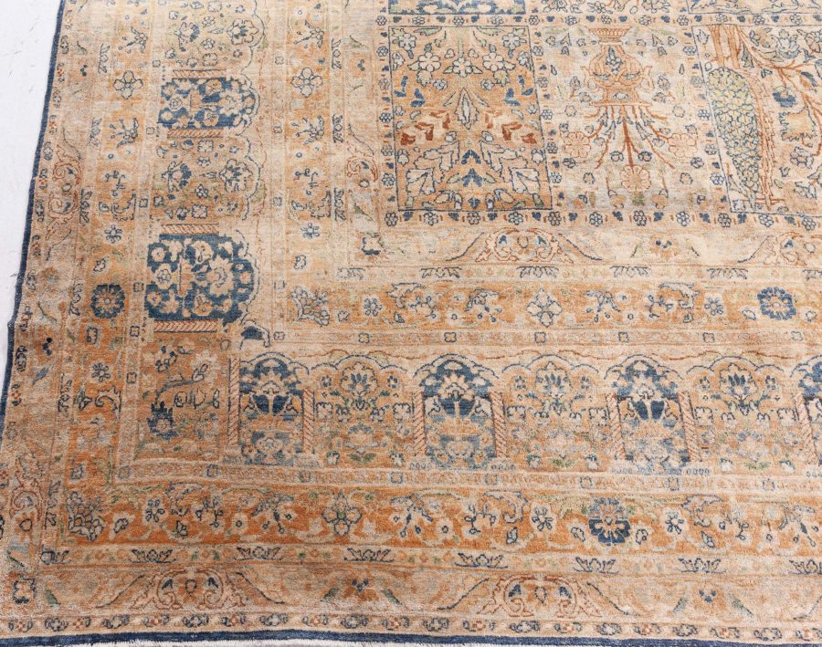 Antique Persian Kirman Green Beige Handmade Wool Carpet BB6709