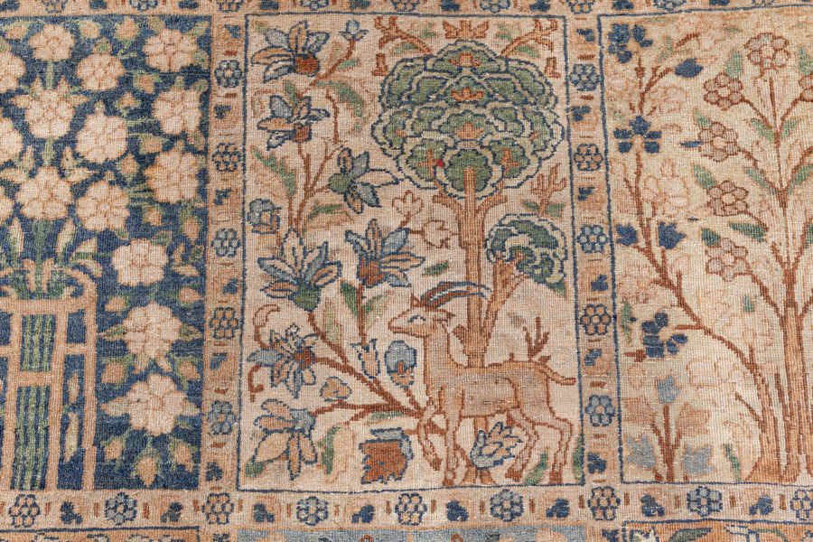 Antique Persian Kirman Green Beige Handmade Wool Carpet BB6709