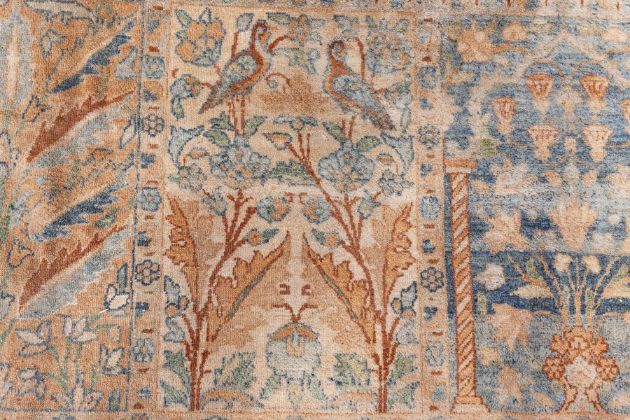 Antique Persian Kirman Green Beige Handmade Wool Carpet BB6709