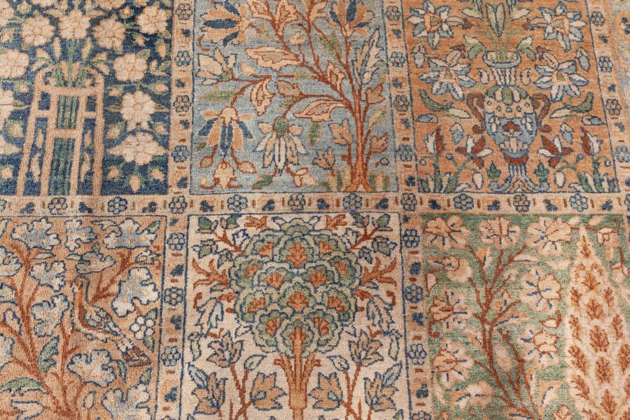 Antique Persian Kirman Green Beige Handmade Wool Carpet BB6709