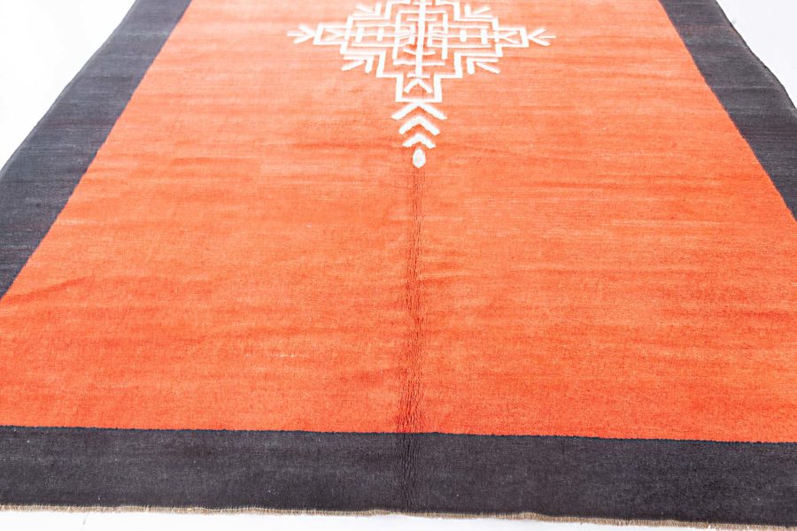 French Art Deco Red Rug with Navy Border and Ivory Central Medallion BB6716