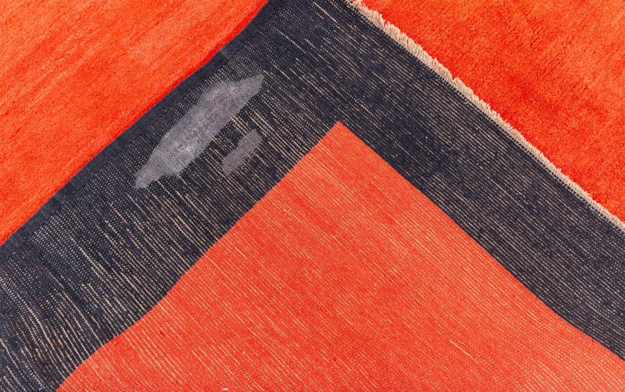 Dutch Art Deco Red Rug with Navy Border and Ivory Central Medallion BB6716