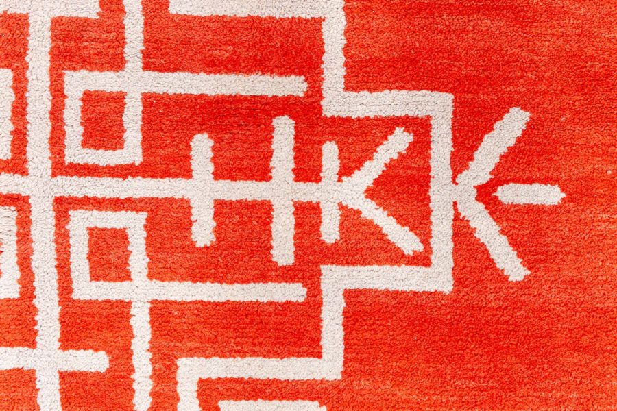 Dutch Art Deco Red Rug with Navy Border and Ivory Central Medallion BB6716