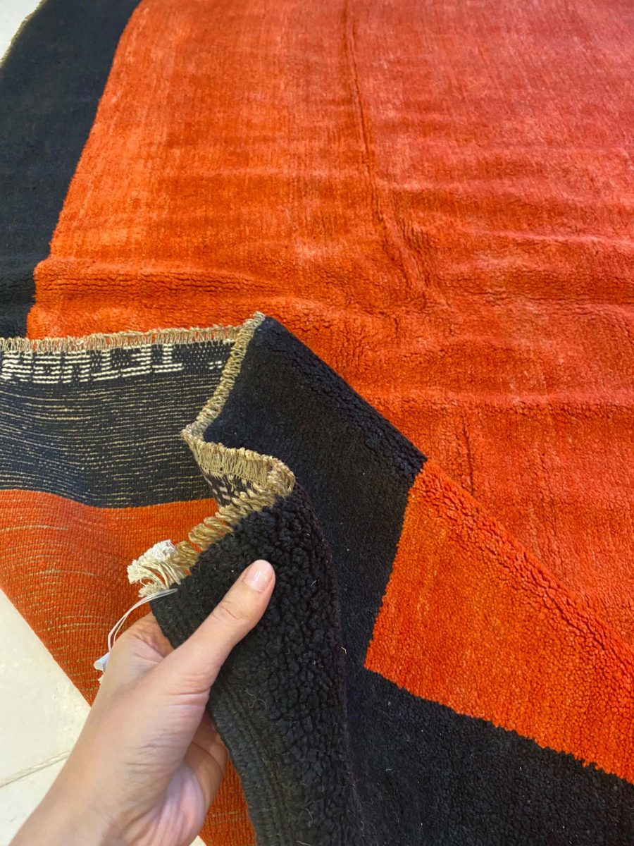 French Art Deco Red Rug with Navy Border and Ivory Central Medallion BB6716