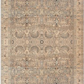Kirman Persian Antique Floral Allover Warm Tan Hand-Knotted Wool Rug – Circa 1880 BB6719