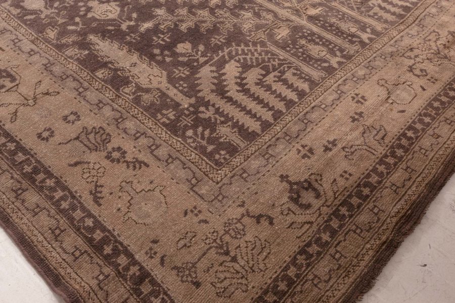 Large Antique Turkish Oushak Floral Brown and Sand Handwoven Wool Rug BB6730