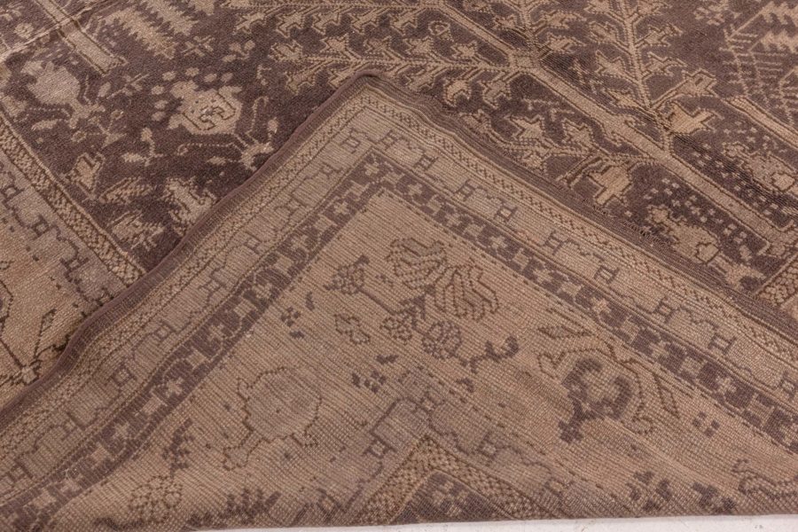 Large Antique Turkish Oushak Floral Brown and Sand Handwoven Wool Rug BB6730