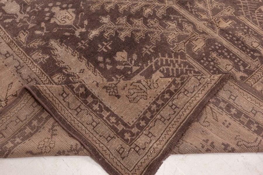 Large Antique Turkish Oushak Floral Brown and Sand Handwoven Wool Rug BB6730