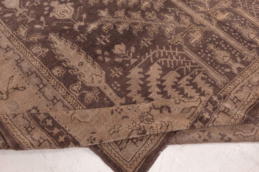 Large Antique Turkish Oushak Floral Brown and Sand Handwoven Wool Rug BB6730