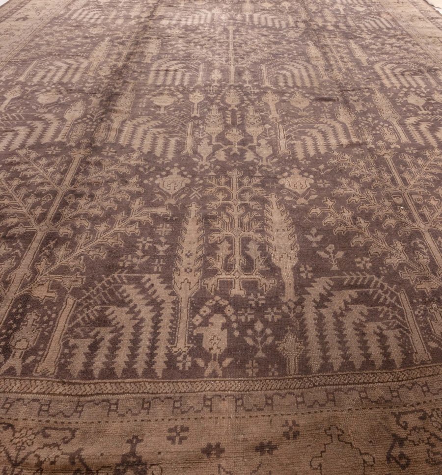 Large Antique Turkish Oushak Floral Brown and Sand Handwoven Wool Rug BB6730
