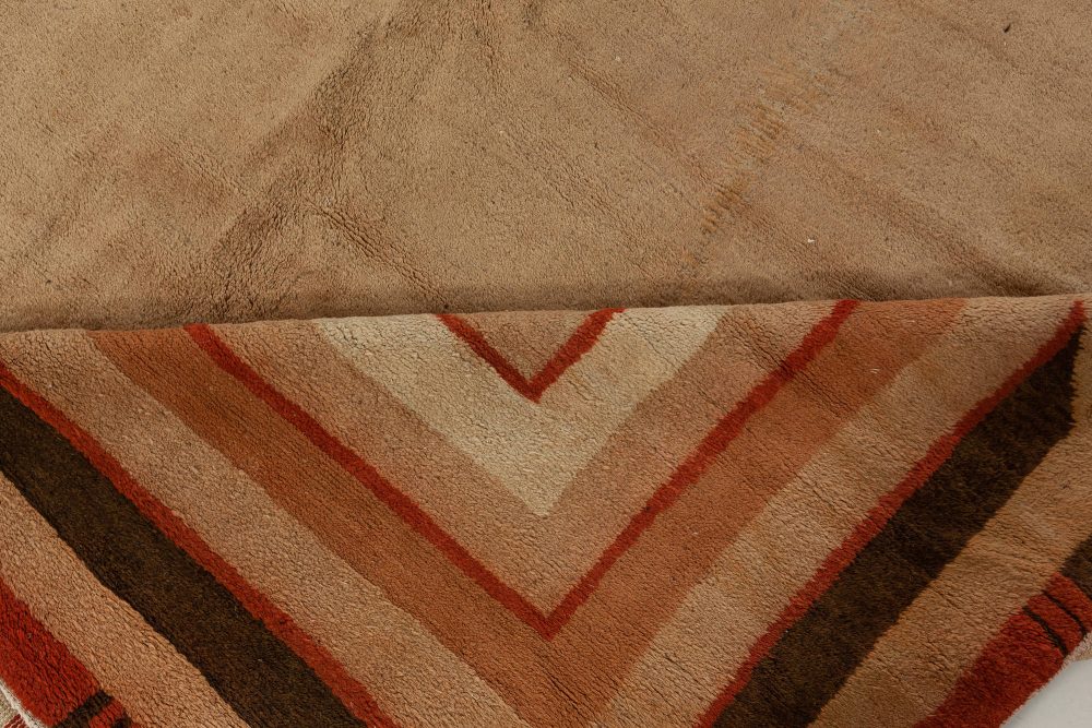 Vintage Art Deco Camel, Beige, Brown Handwoven Wool Rug BB6753