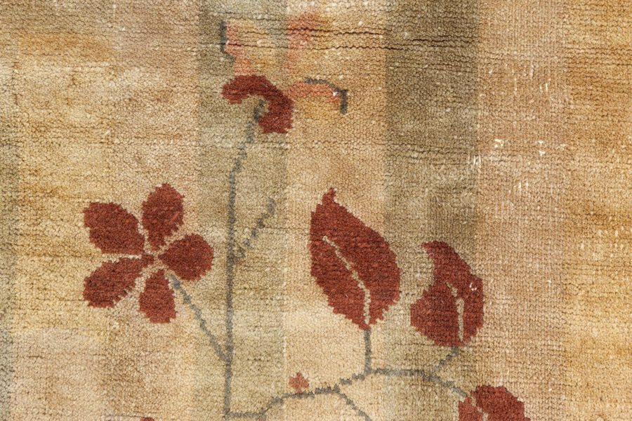 Vintage French Art Deco Red, Brown and Beige Handwoven Wool Rug BB6768