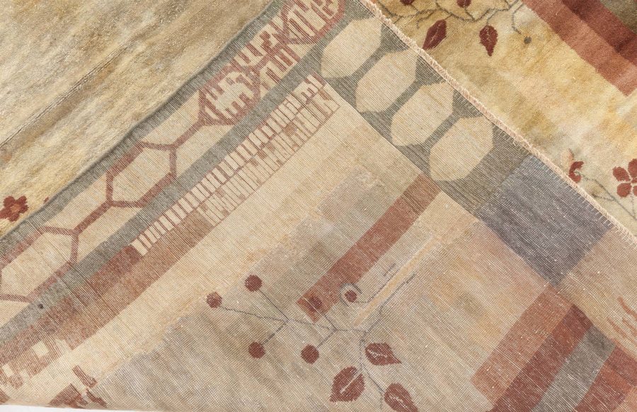 Vintage French Art Deco Red, Brown and Beige Handwoven Wool Rug BB6768