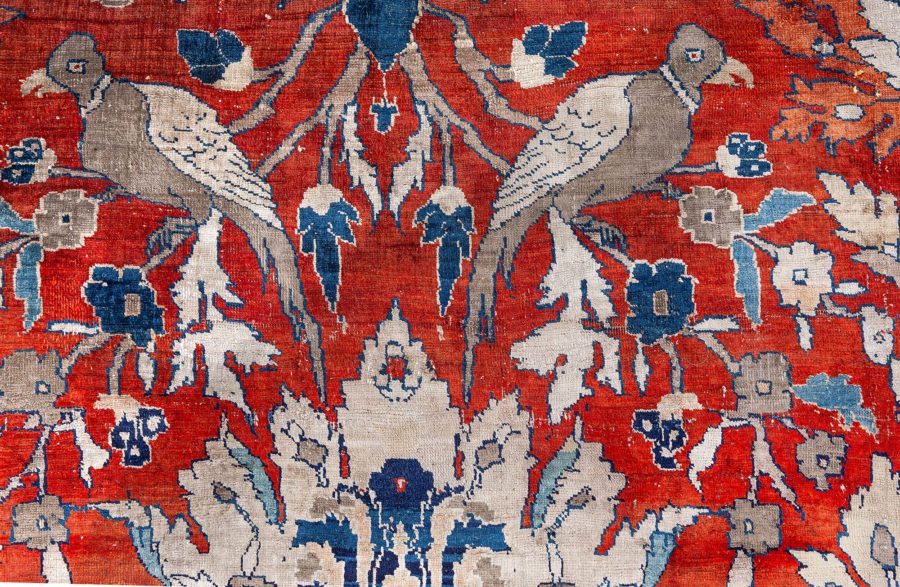19th Century Persian Tabriz Silk Red and Navy Blue Rug BB6781