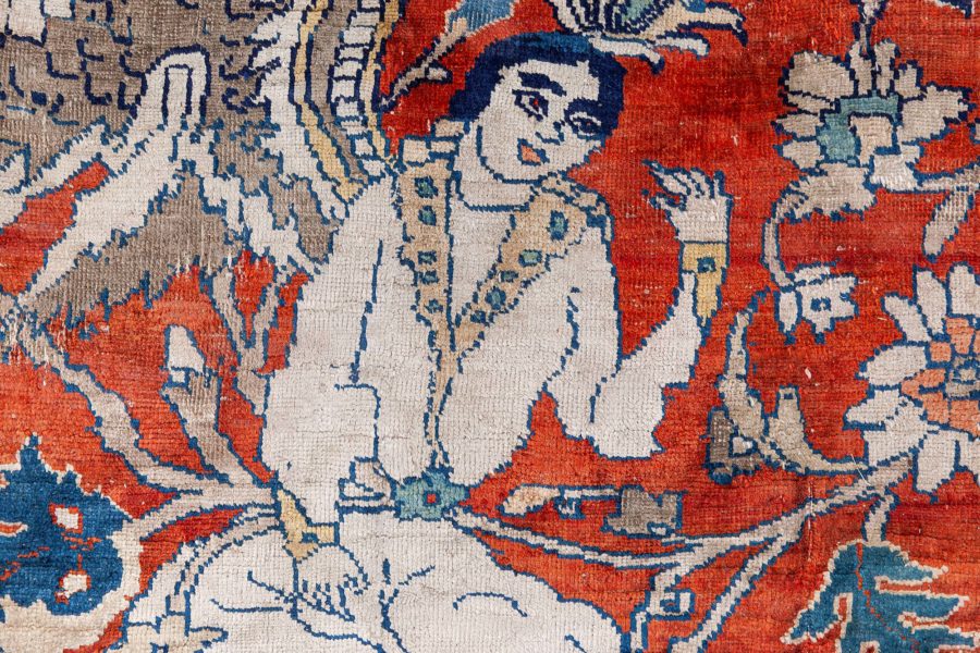 19th Century Persian Tabriz Silk Red and Navy Blue Rug BB6781