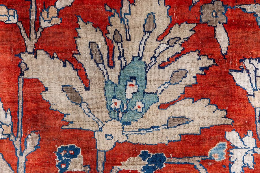 19th Century Persian Tabriz Silk Red and Navy Blue Rug BB6781