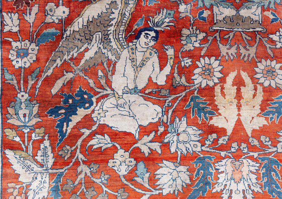 19th Century Persian Tabriz Silk Red and Navy Blue Rug BB6781
