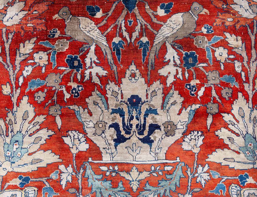 19th Century Persian Tabriz Silk Red and Navy Blue Rug BB6781