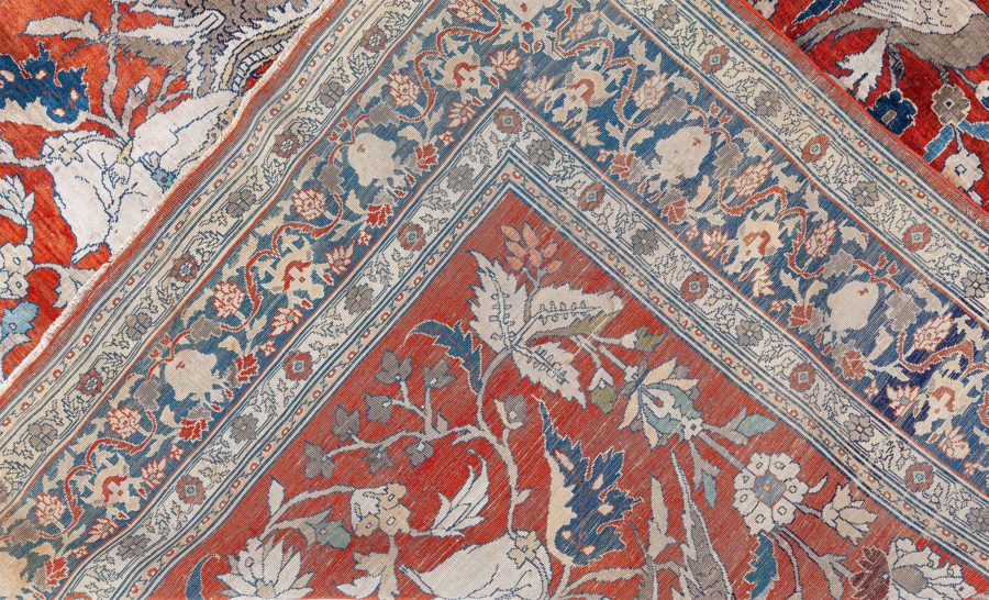 19th Century Persian Tabriz Silk Red and Navy Blue Rug BB6781