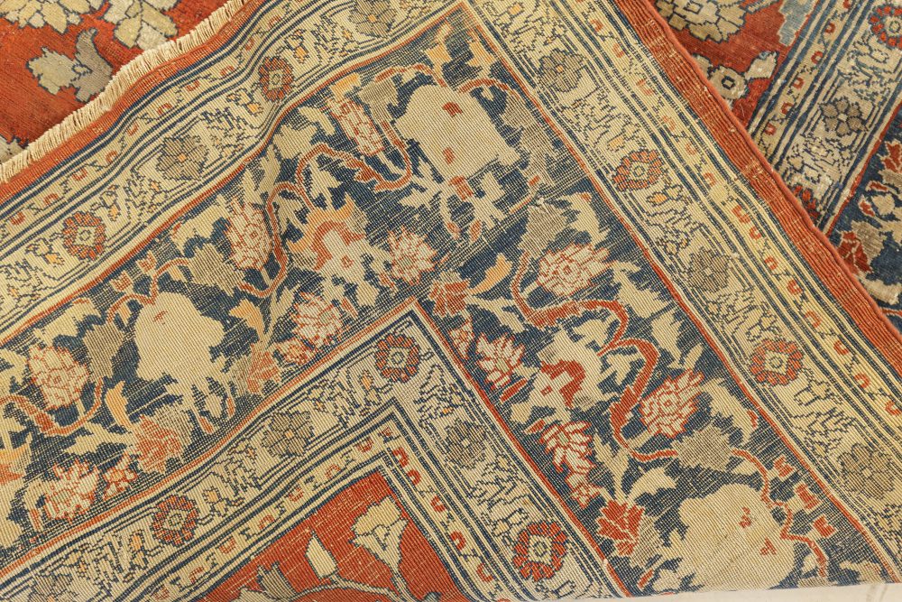 19th Century Persian Tabriz Silk Red and Navy Blue Rug BB6781